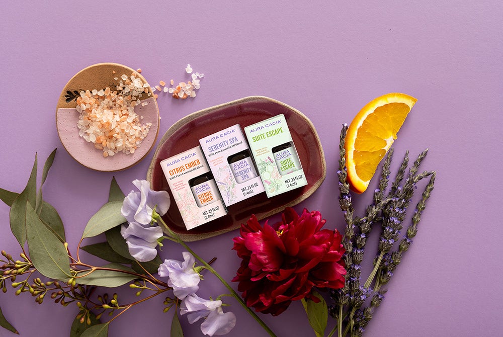 Aura Cacia essential oils with botanicals and citrus
